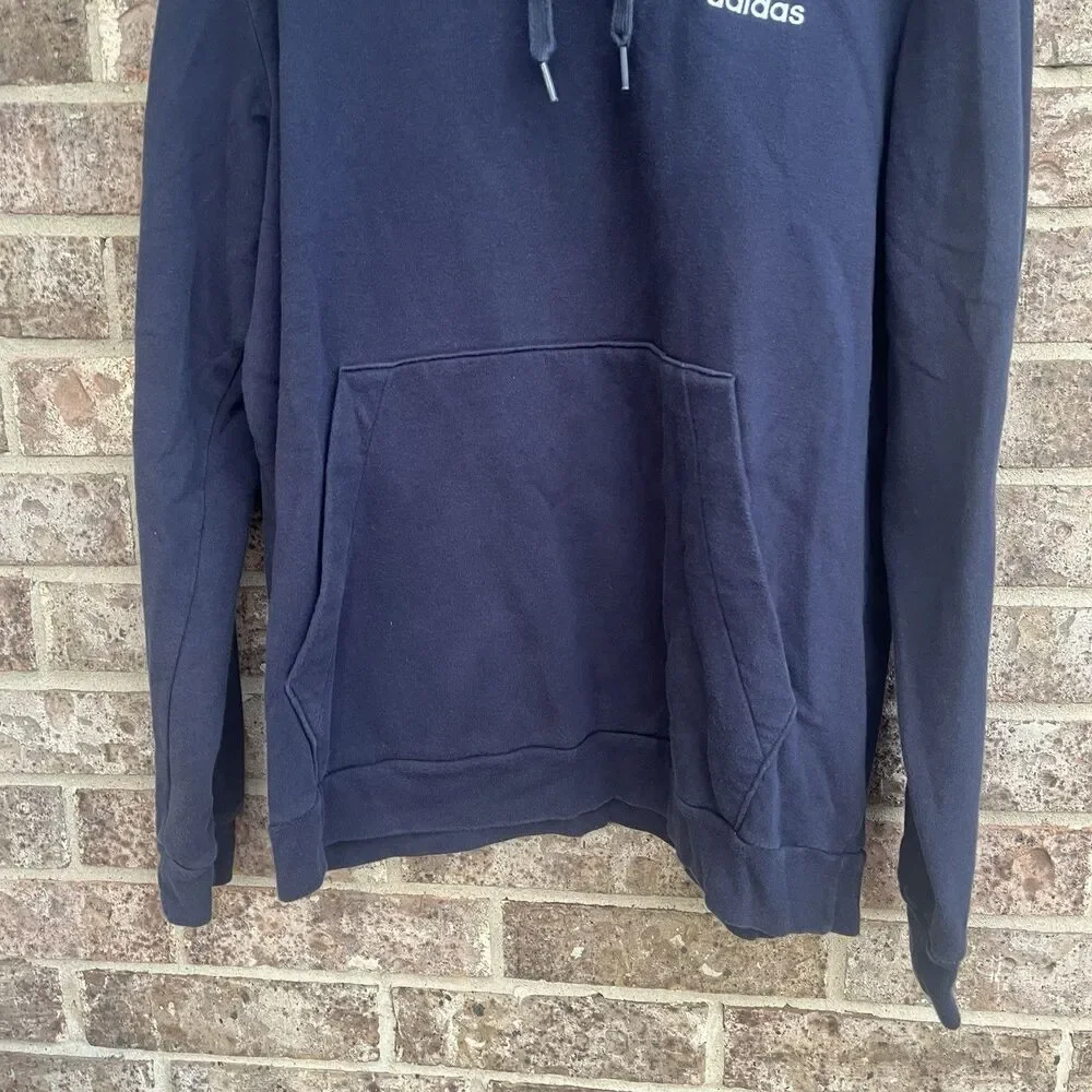 Adidas Mens Fleece Hoodie Navy Blue Extra Large Embroidered Performance Logo